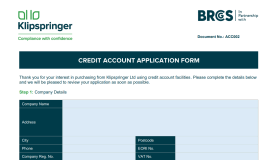 Klipspringer Ltd - Credit Account Application Form, ACC002 V13 (Fillable)